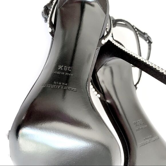 ⭕️ YSL SAINT LAURENT Sandals Crystals Black Robin Heels Designer Shoes - Picture 8 of 10